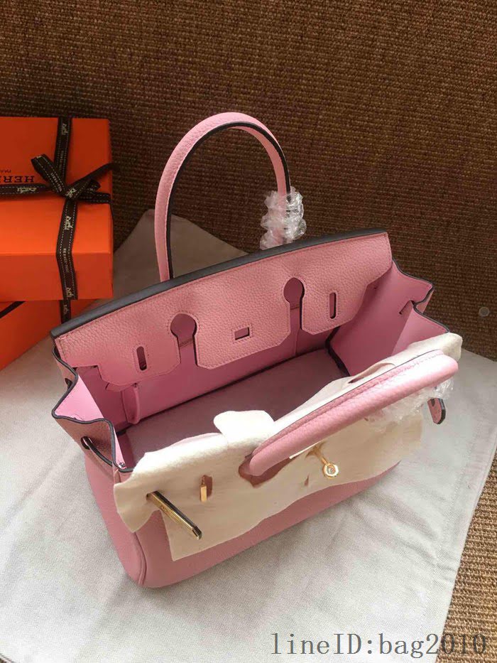 愛馬仕HERMES Birkin 鉑金包 粉色 進口小牛皮 金銀扣 皮質細膩柔軟 時尚女手提包  tdher1134